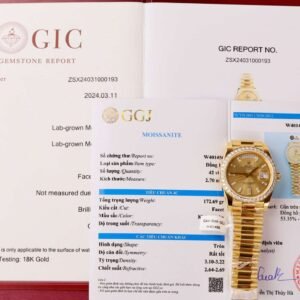Rolex Day-Date 228348RBR 18K Yellow Gold Wrapped Champagne Baguette Diamond Dial Moissanite Bezel 173g GMF V3 40mm