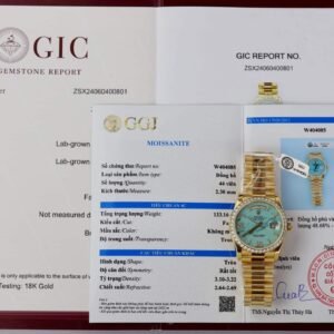 Rolex Day-Date 128348RBR-0037 Turquoise Dial 18K Yellow Gold Wrapped Moissanite Bezel 36mm