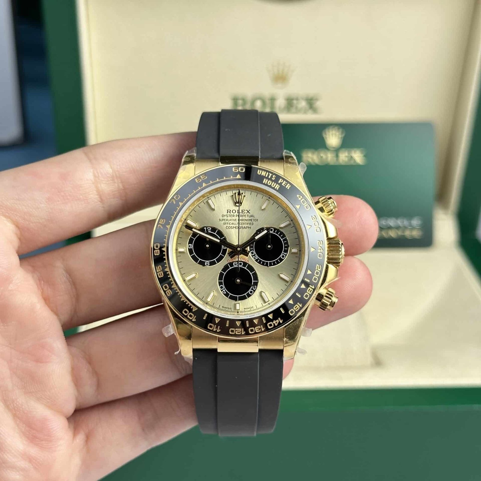 Rolex Daytona 126518 Yellow Gold Champagne Dial Oysterflex 155g Super Clone 40mm