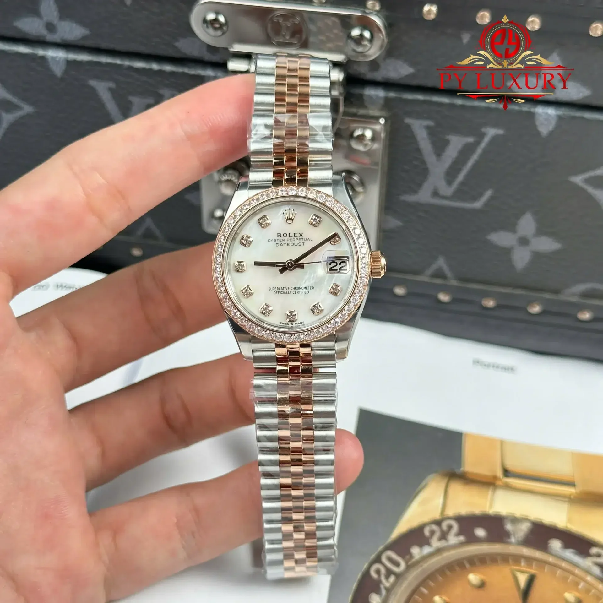 Rolex Datejust 278381RBR-0026 Two Tone Rose Gold MOP Diamond Dial Diamond Bezel Jubilee 1:1 Replica THBF 31mm