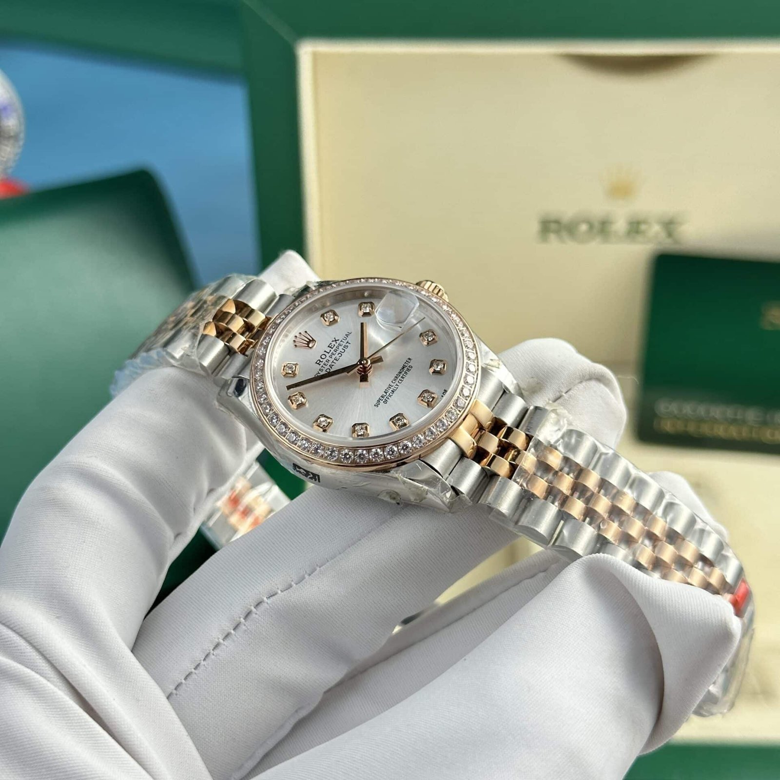Rolex Datejust 278381RBR-0016 Two Tone Rose Gold Silver Dial Diamond Bezel Jubilee Replica 31mm - 图片 3