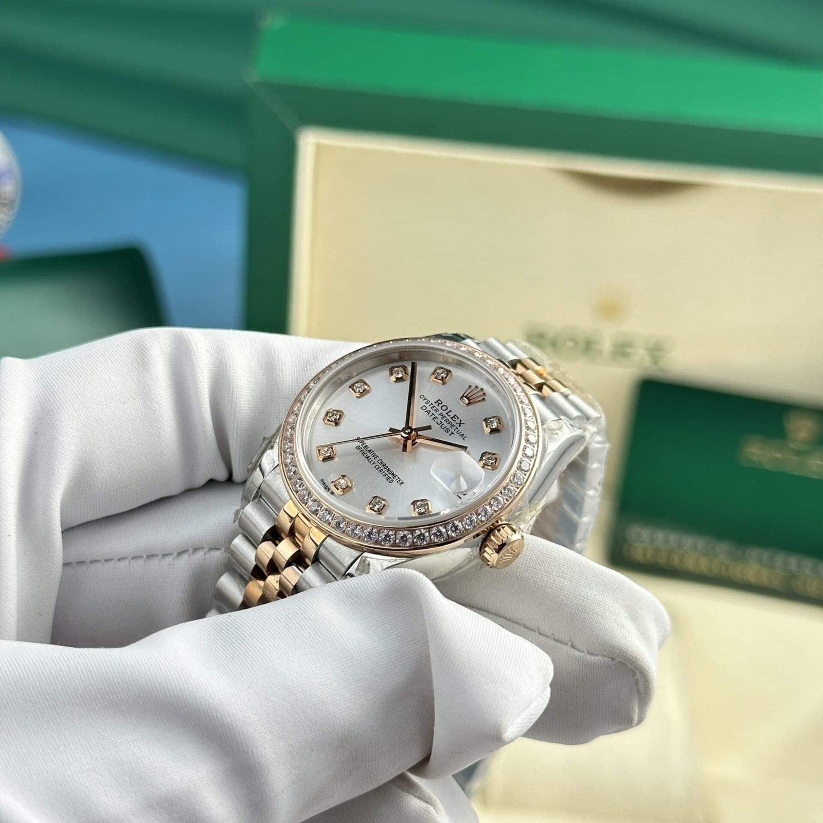 Rolex Datejust 278381RBR-0016 Two Tone Rose Gold Silver Dial Diamond Bezel Jubilee Replica 31mm - 图片 4