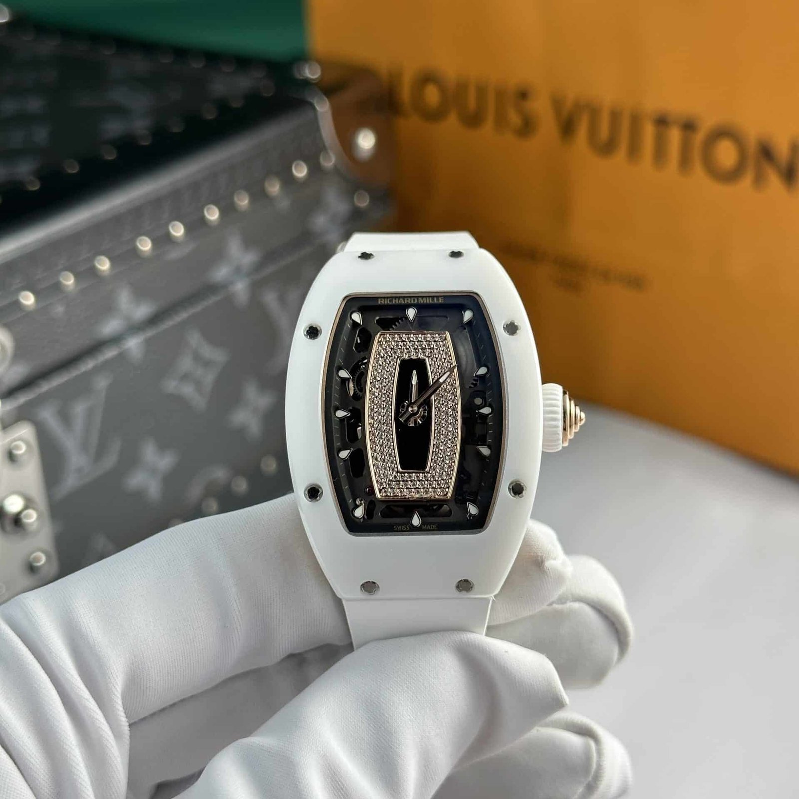Richard Mille RM07-01 White Ceramic Black Lip Best Replica 45.32 x 32.3mm