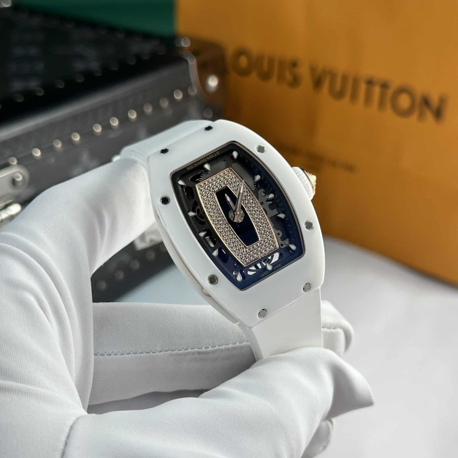 Richard Mille RM07-01 White Ceramic Black Lip Best Replica 45.32 x 32.3mm - 图片 2