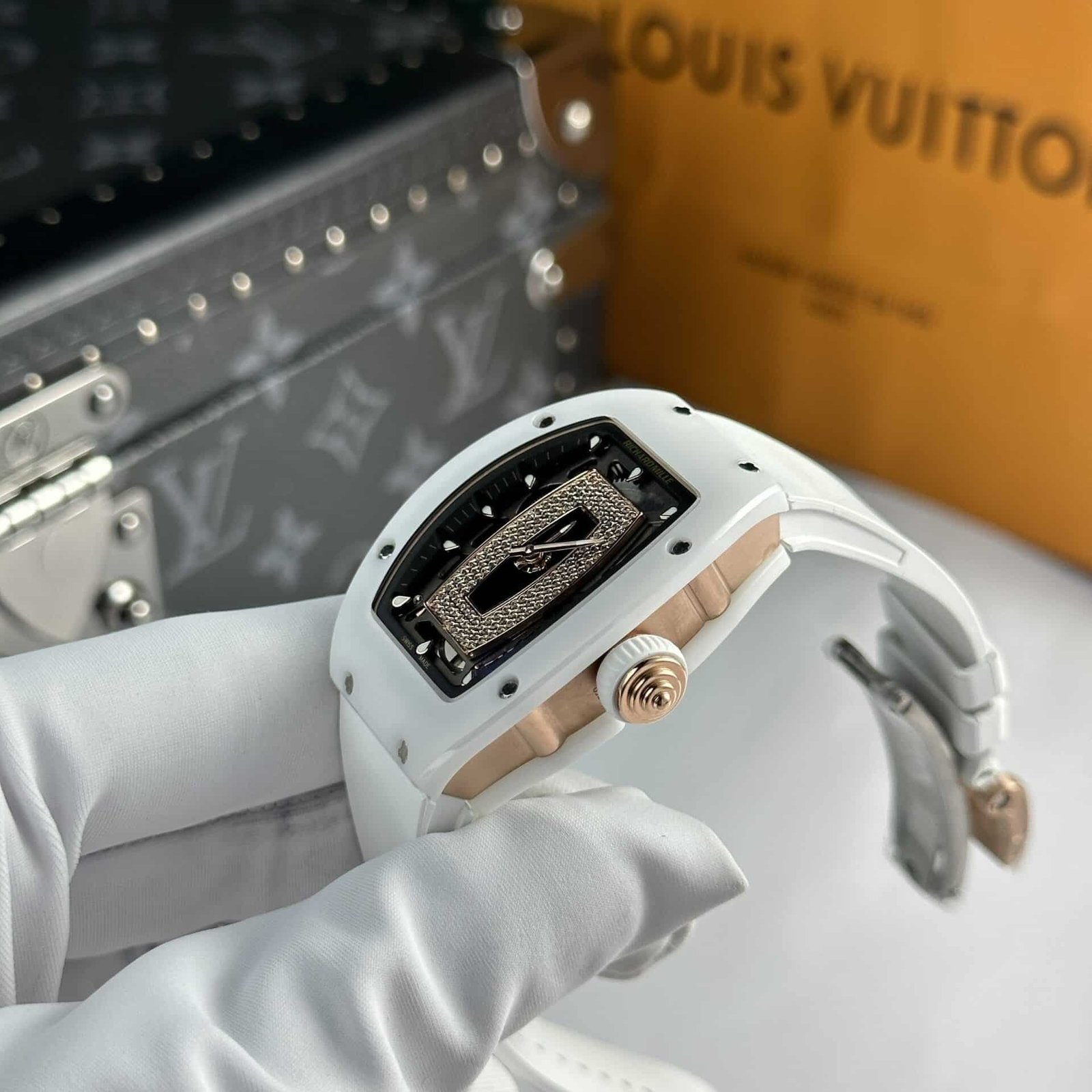 Richard Mille RM07-01 White Ceramic Black Lip Best Replica 45.32 x 32.3mm - 图片 3