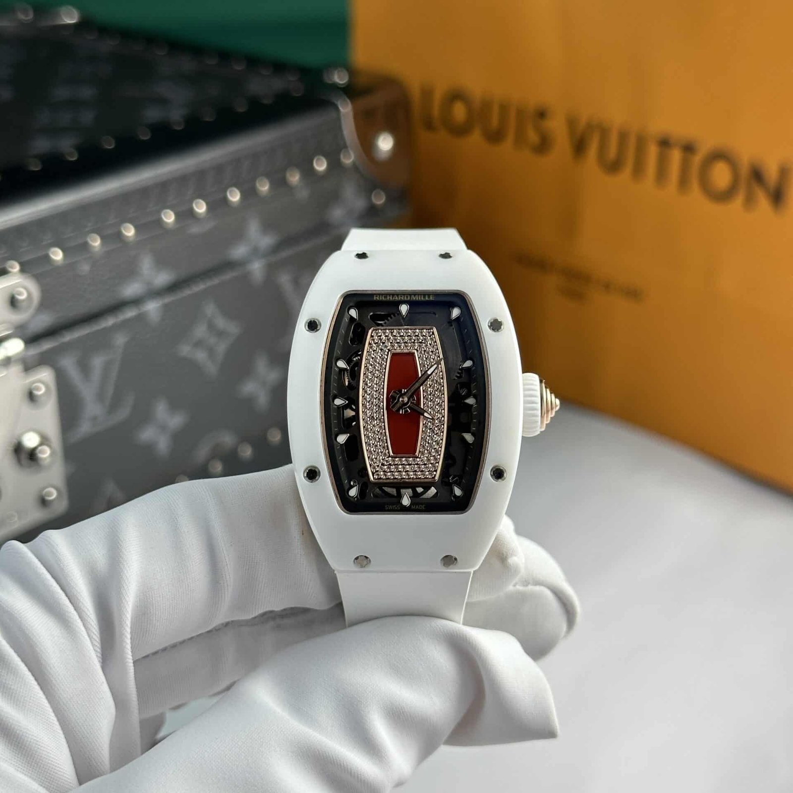 Richard Mille RM07-01 White Ceramic Rose Gold Red Lip Best Replica 45.32 x 32.3mm