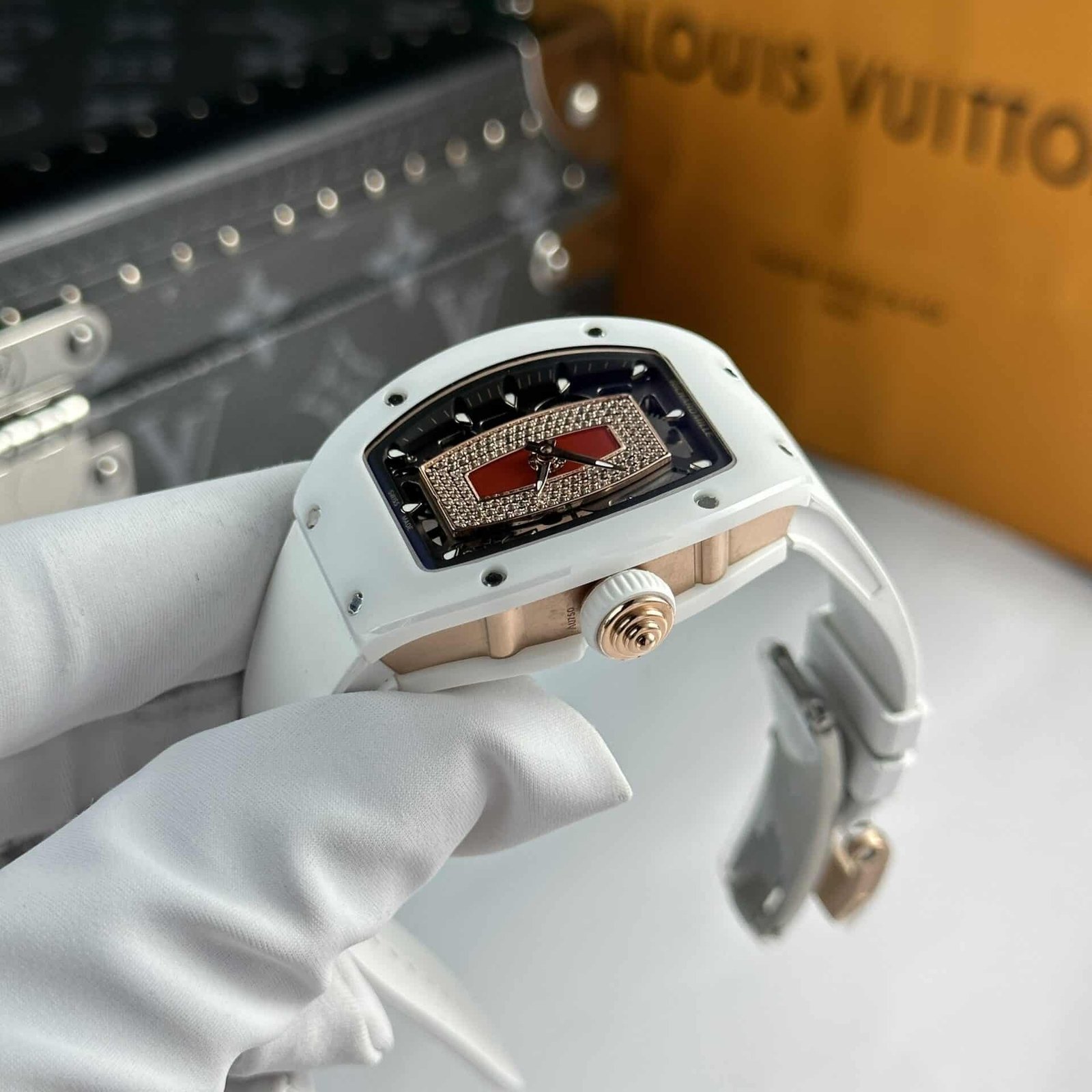 Richard Mille RM07-01 White Ceramic Rose Gold Red Lip Best Replica 45.32 x 32.3mm - 图片 3