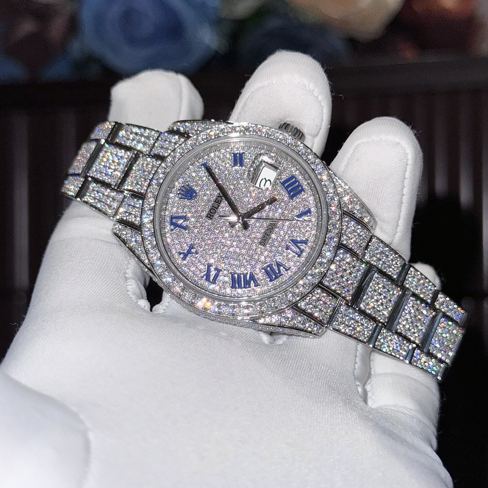 Rolex Datejust 41 Blue Roman Numerals Iced Out Moissanite Best Replica 41mm - 图片 2
