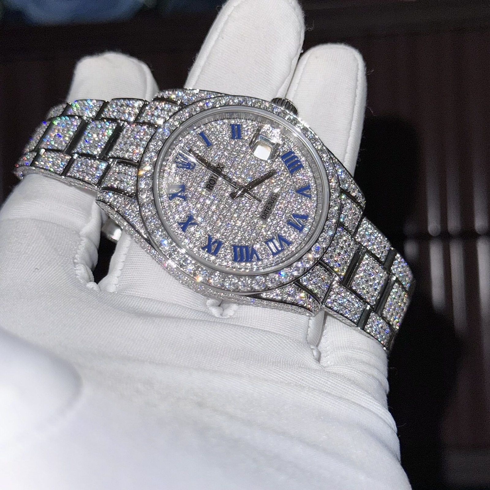 Rolex Datejust 41 Blue Roman Numerals Iced Out Moissanite Best Replica 41mm - 图片 3