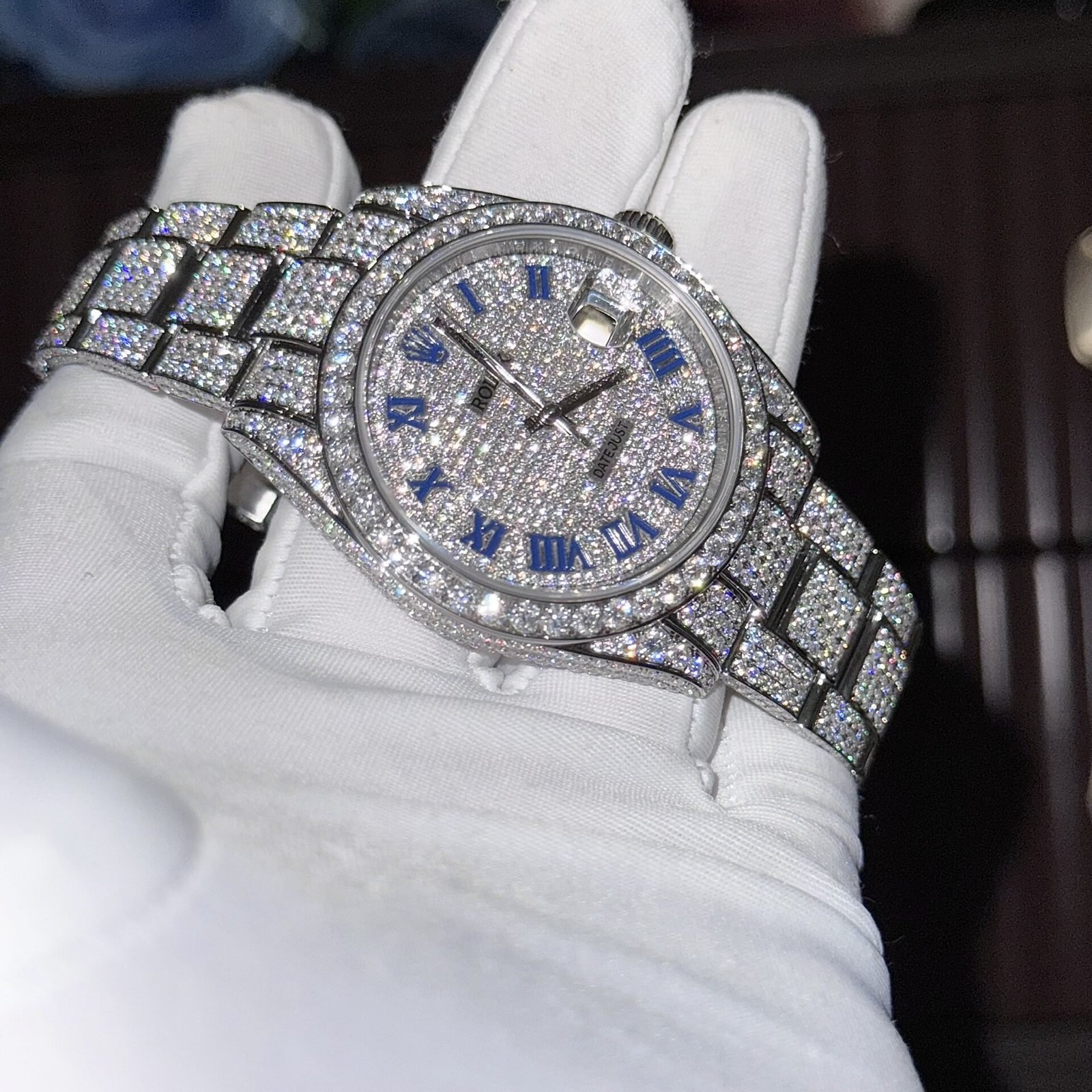 Rolex Datejust 41 Blue Roman Numerals Iced Out Moissanite Best Replica 41mm - 图片 4
