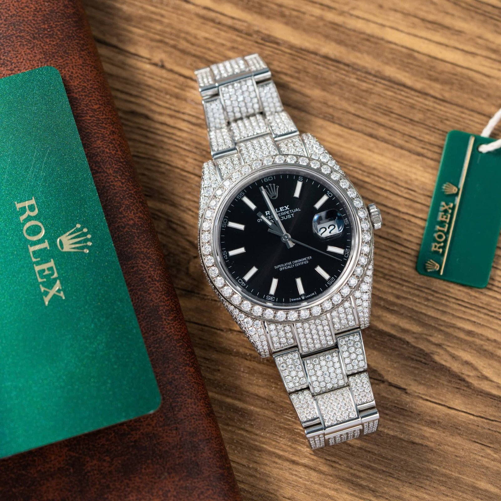 Rolex Datejust Black Luminous Dial Iced Out Moissanite Best Replica 41mm - 图片 2