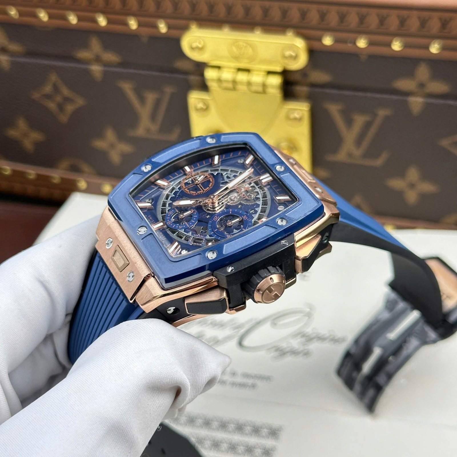 Hublot Spirit of Big Bang King Gold Blue Ceramic Best Replica BBF 42mm - 图片 4