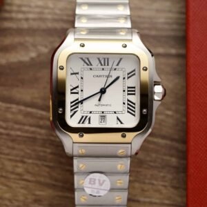 Cartier Santos Two Tone Yellow Gold White Dial Large Model Best Replica BVF 39.8mm