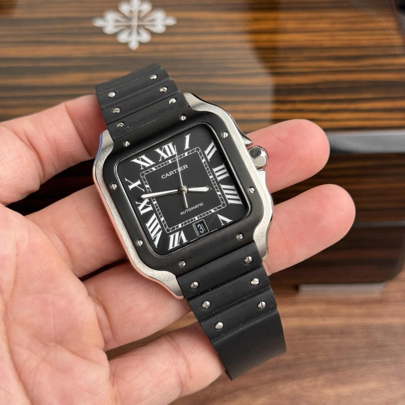 Cartier Santos WSSA0039 Black Dial Rubber Strap Large Model Best Replica BVF 39.8mm - 图片 2