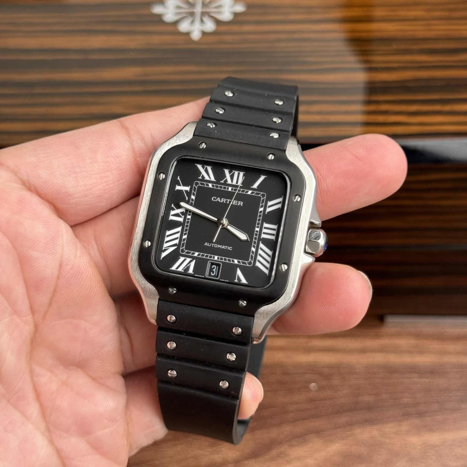Cartier Santos WSSA0039 Black Dial Rubber Strap Large Model Best Replica BVF 39.8mm - 图片 3