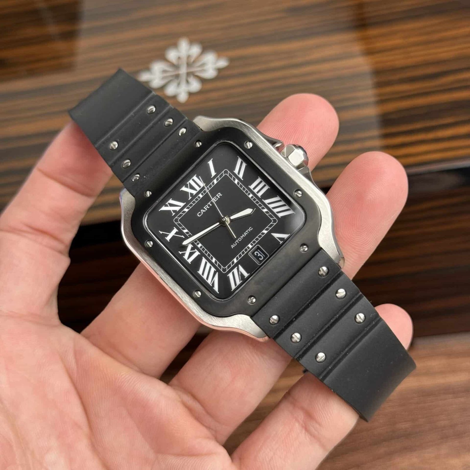 Cartier Santos WSSA0039 Black Dial Rubber Strap Large Model Best Replica BVF 39.8mm - 图片 4