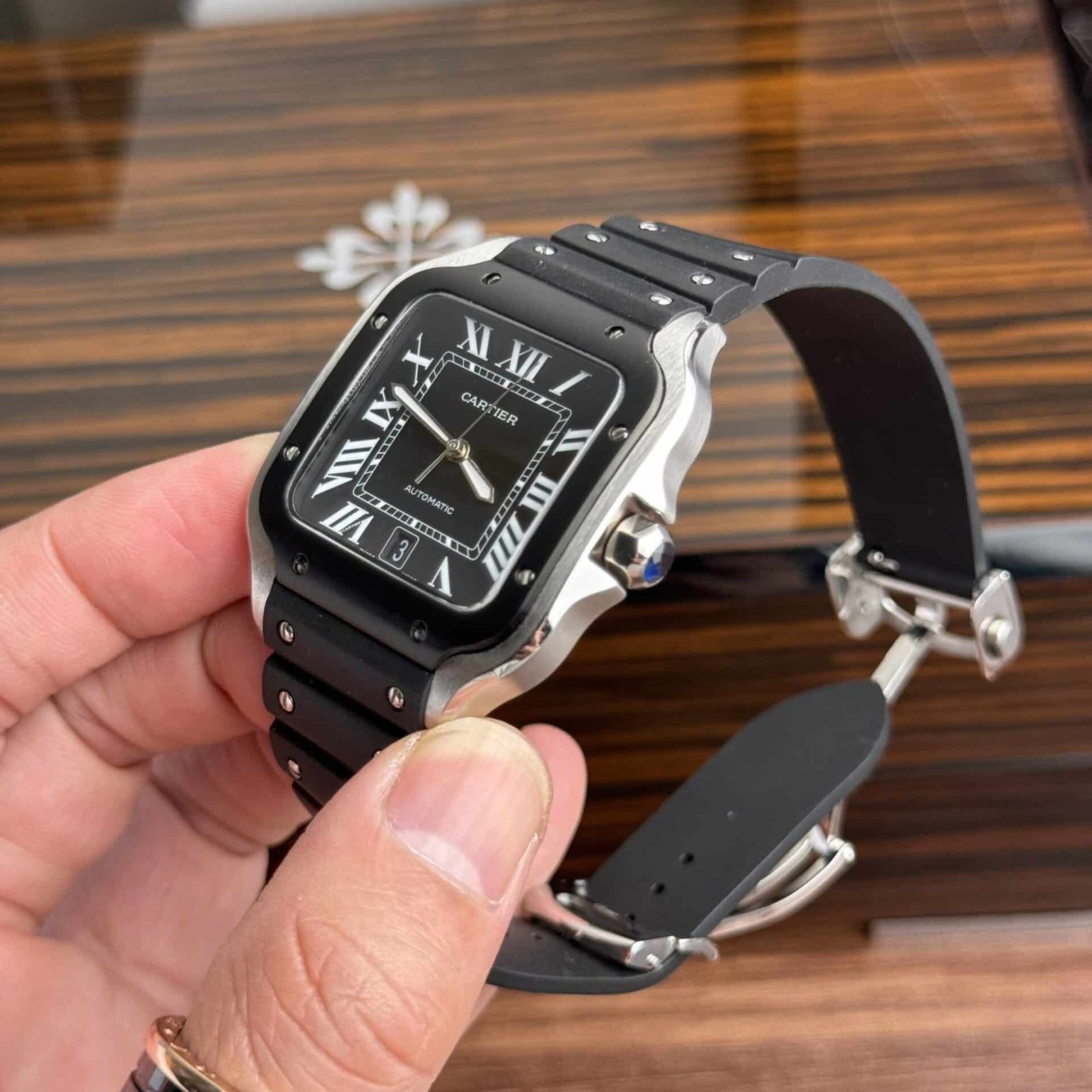 Cartier Santos WSSA0039 Black Dial Rubber Strap Large Model Best Replica BVF 39.8mm - 图片 5