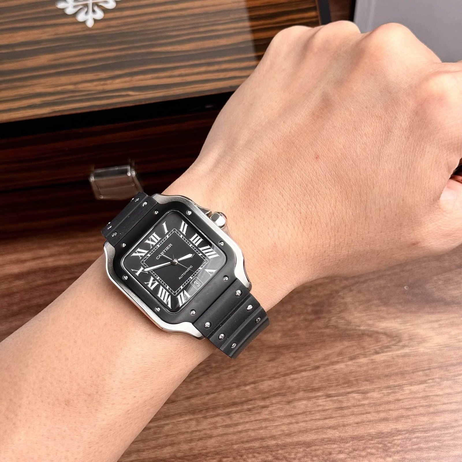 Cartier Santos WSSA0039 Black Dial Rubber Strap Large Model Best Replica BVF 39.8mm - 图片 7