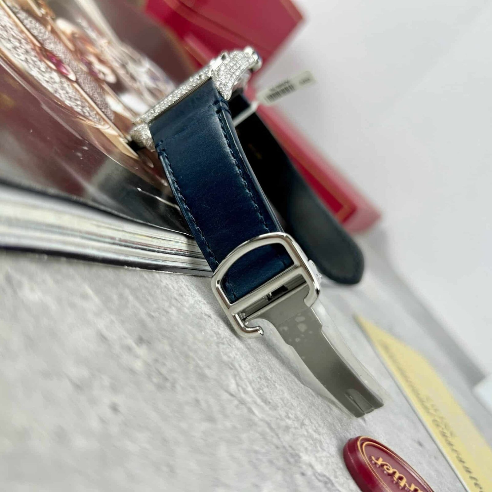Cartier Santos Large Model Blue Dial Custom Moissanite Case Leather Strap 39.8mm - 图片 10