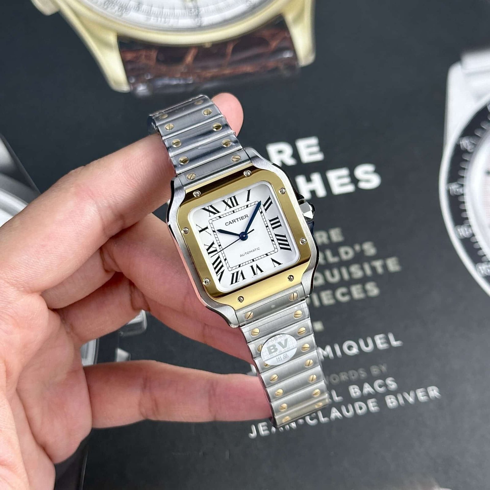 Cartier Santos Two Tone Yellow Gold White Dial Medium Model Best Replica BVF 35.1mm - 图片 2