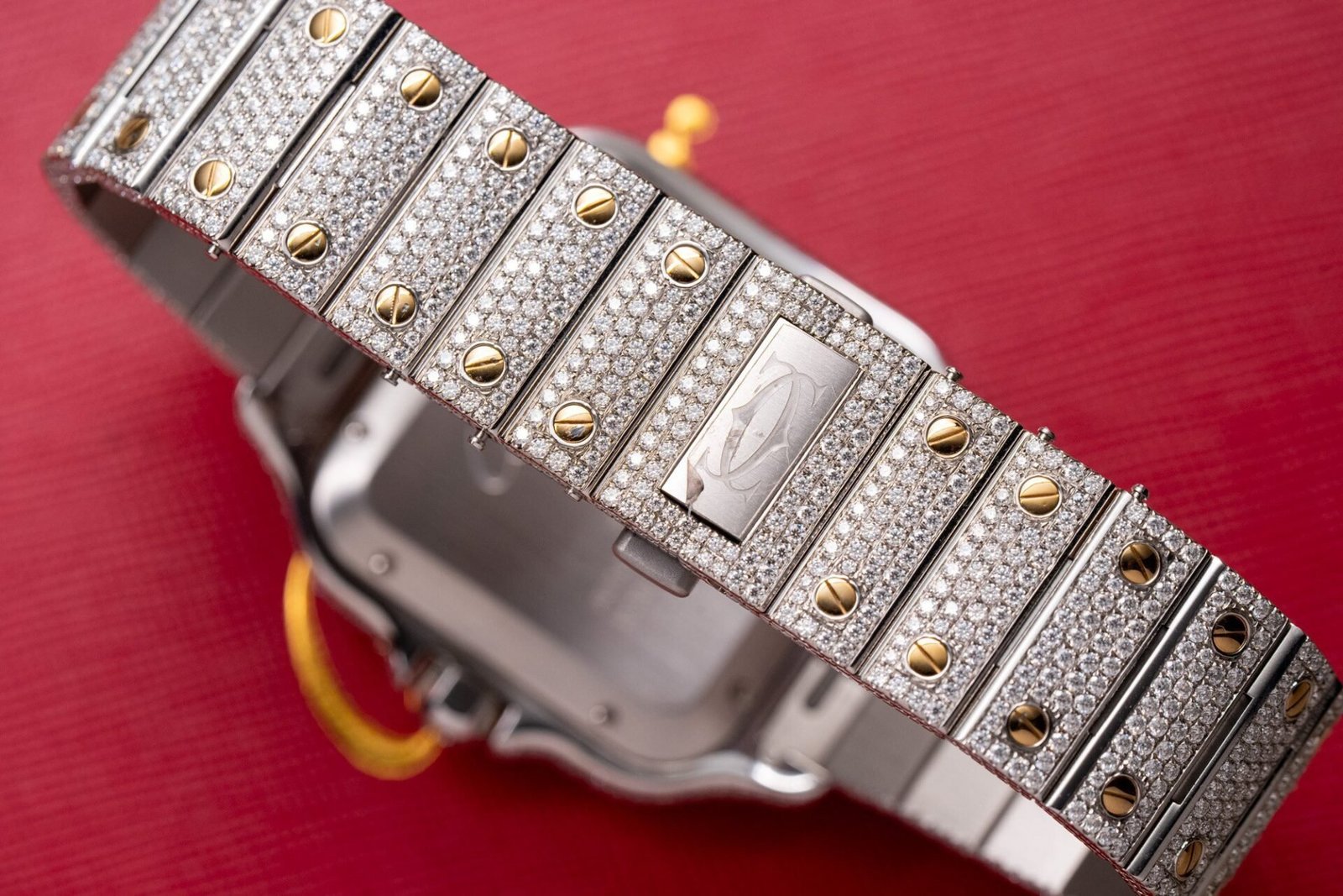 Cartier Santos White Dial Two Tone Large Model Iced Out Moissanite 39.8mm - 图片 8