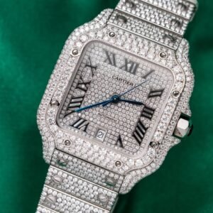 Cartier Santos Iced Out VVS1 Clarity Moissanite Large Model Best Replica 39.8mm