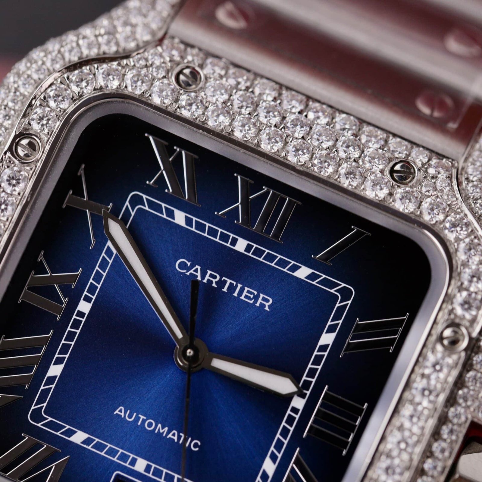 Cartier Santos Blue Dial Custom Moissanite Case Large Model Best Replica BVF 39.8mm - 图片 5