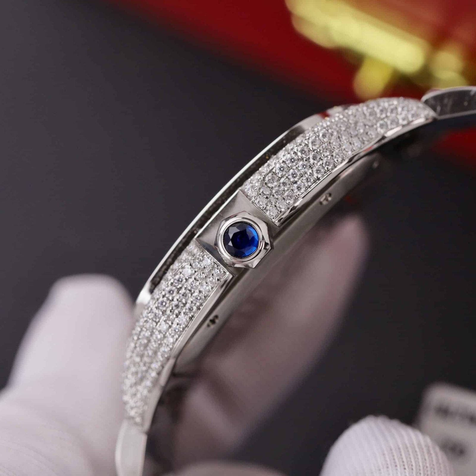 Cartier Santos Blue Dial Custom Moissanite Case Large Model Best Replica BVF 39.8mm - 图片 7