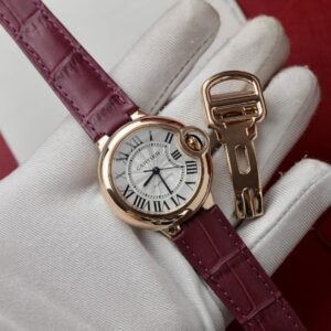 Cartier Ballon Bleu Rose Gold White Dial Pink Leather Replica 36mm