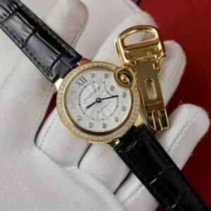 Cartier Ballon Bleu Yellow Gold Diamond Bezel Leather Replica 36mm