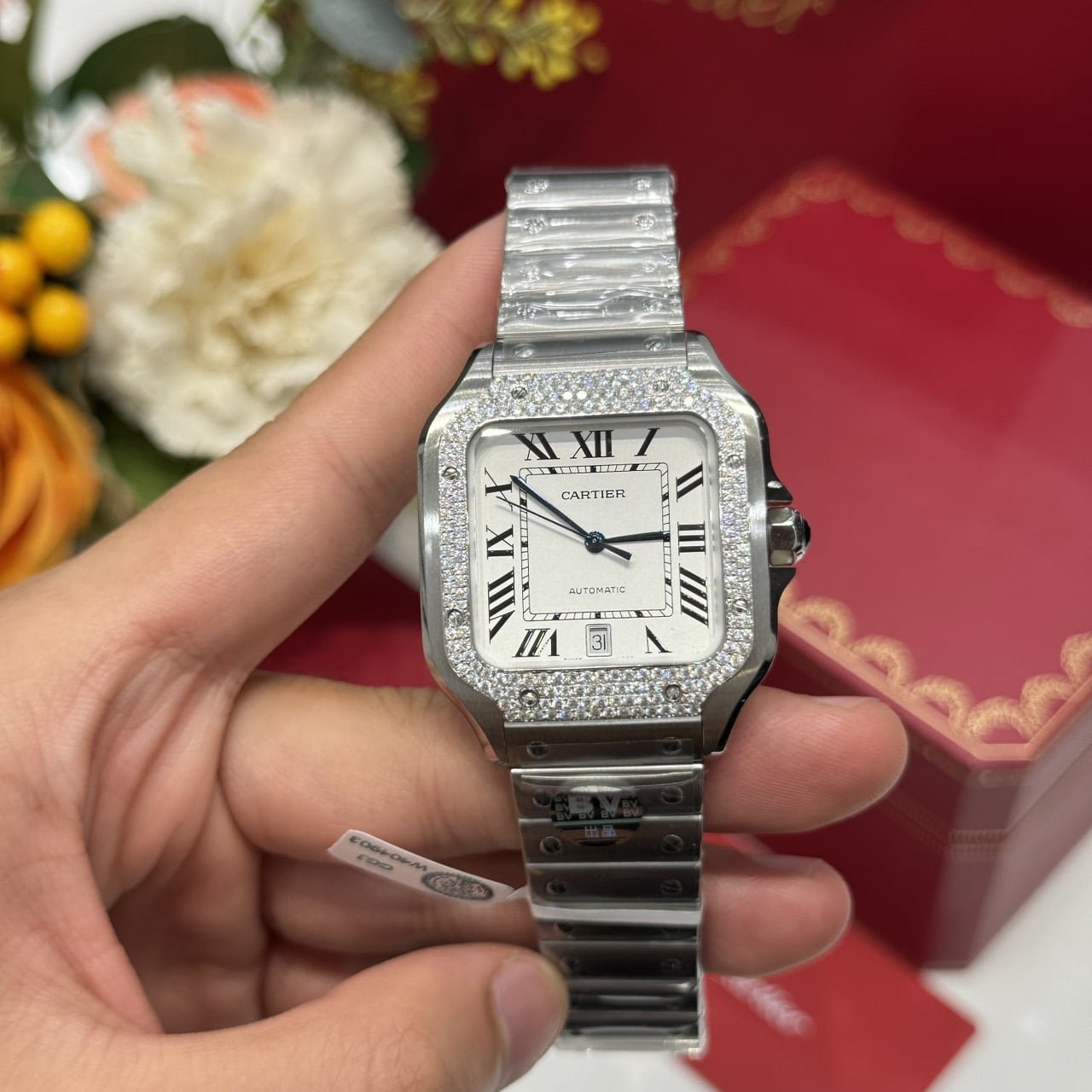 Cartier Santos Large Model White Dial Custom Moissanite Bezel Best Replica BVF 39.8mm - 图片 2