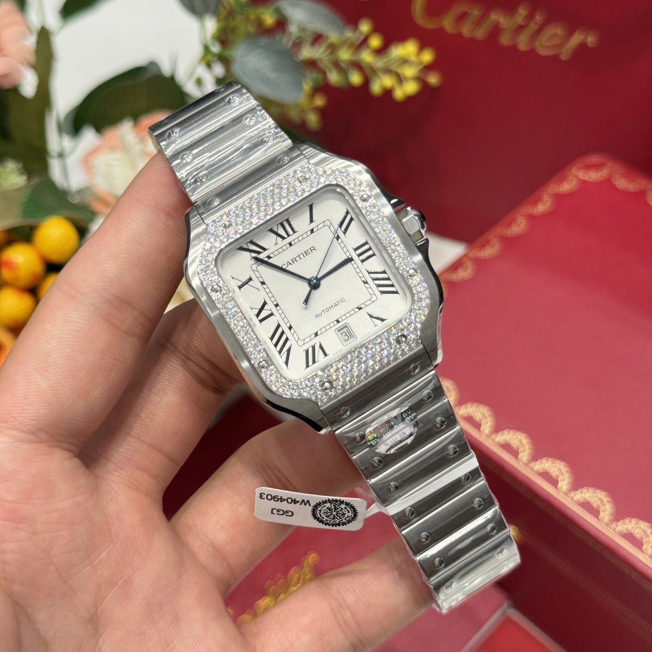 Cartier Santos Large Model White Dial Custom Moissanite Bezel Best Replica BVF 39.8mm - 图片 5