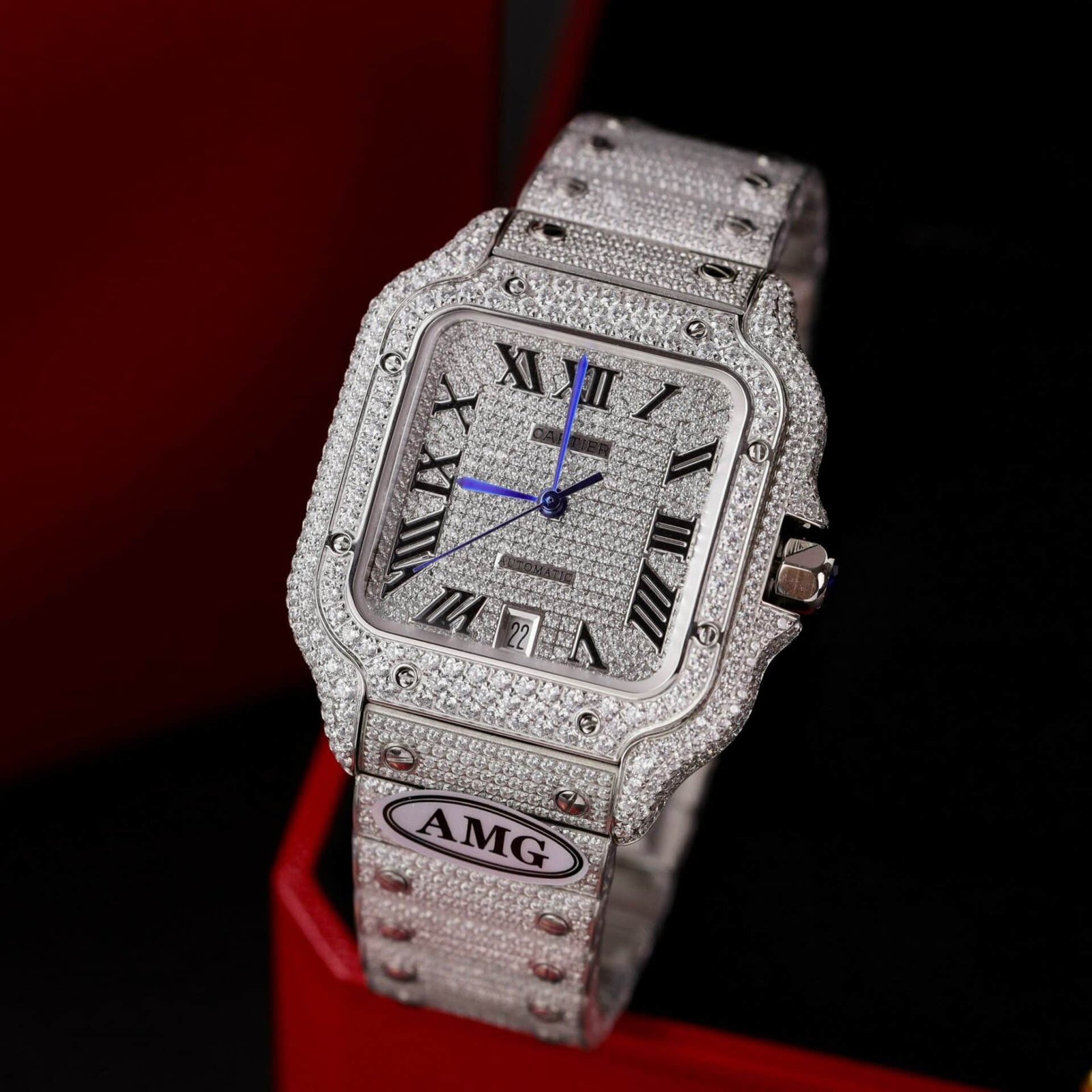 Cartier Santos Steel Large Model Iced Out Swarovski Stones Best Replica 39.8mm - 图片 2