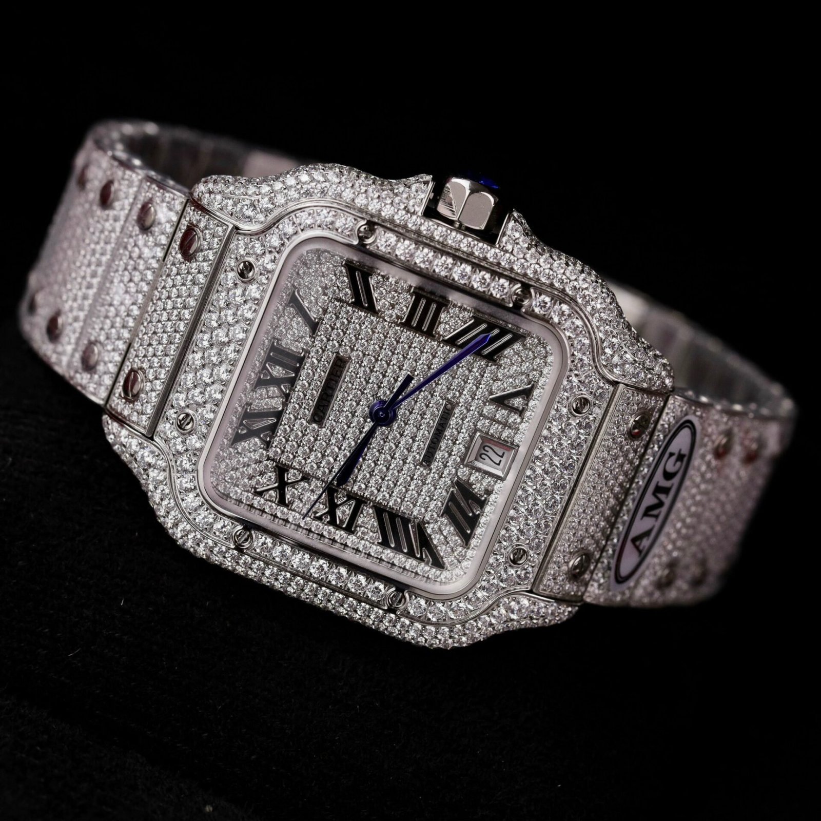 Cartier Santos Steel Large Model Iced Out Swarovski Stones Best Replica 39.8mm - 图片 4