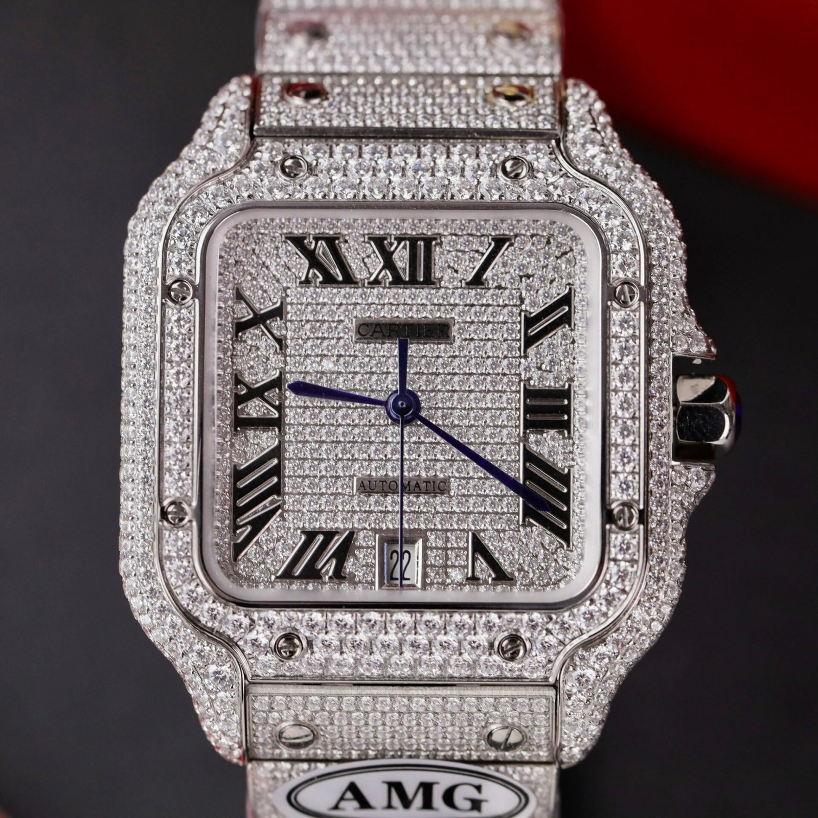 Cartier Santos Steel Large Model Iced Out Swarovski Stones Best Replica 39.8mm - 图片 5