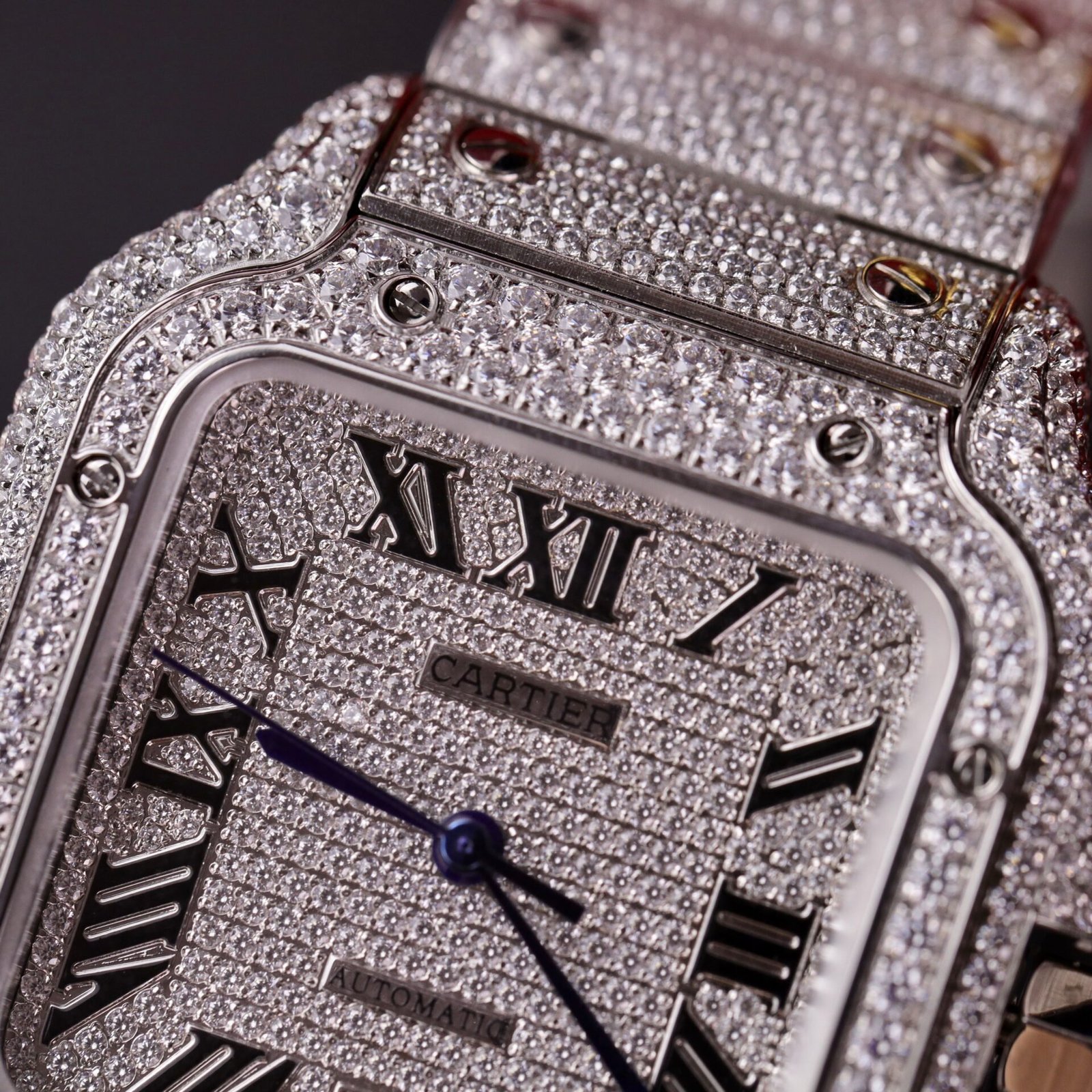 Cartier Santos Steel Large Model Iced Out Swarovski Stones Best Replica 39.8mm - 图片 6