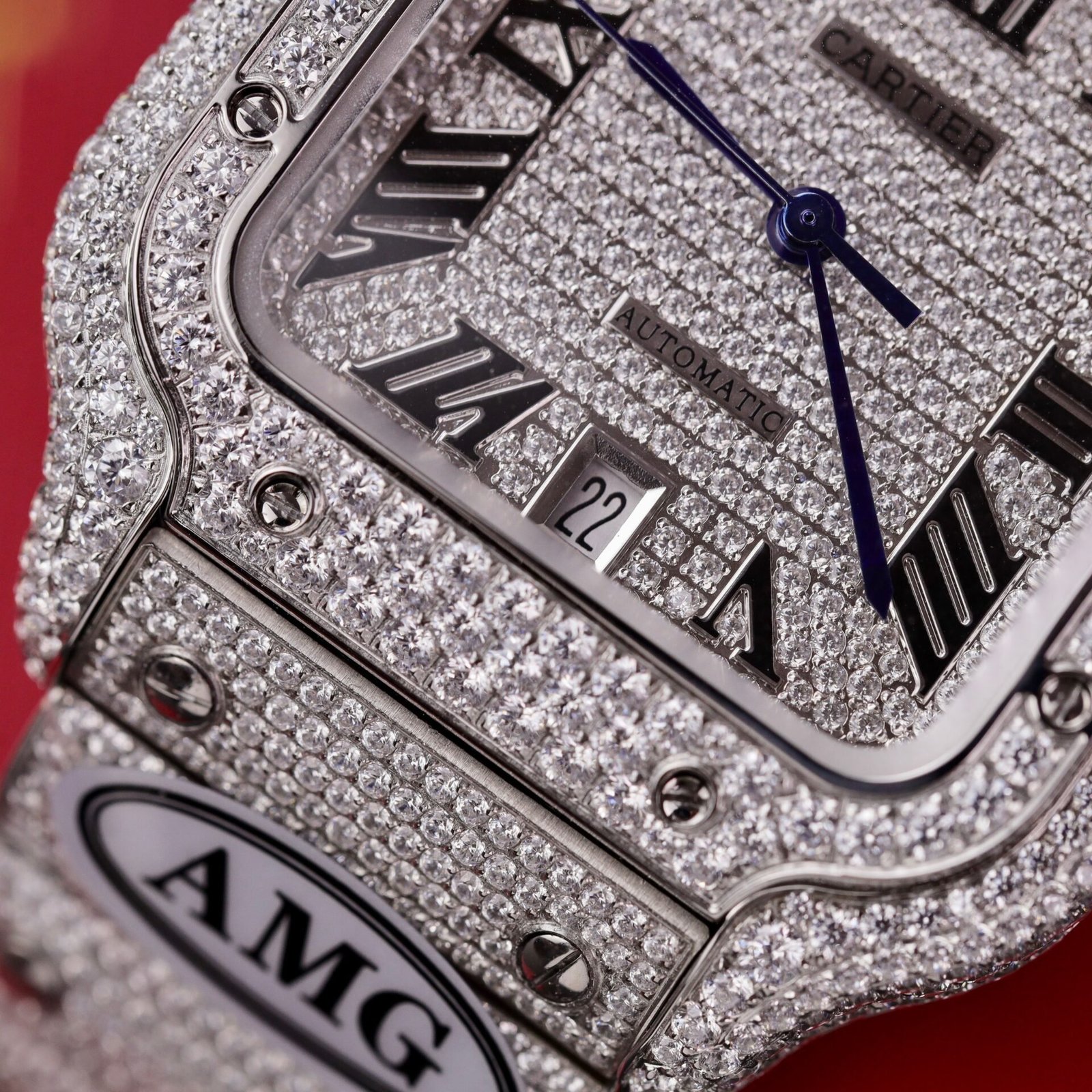 Cartier Santos Steel Large Model Iced Out Swarovski Stones Best Replica 39.8mm - 图片 7