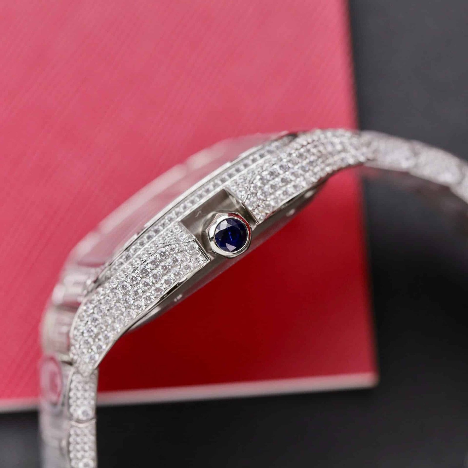 Cartier Santos Steel Large Model Iced Out Swarovski Stones Best Replica 39.8mm - 图片 8