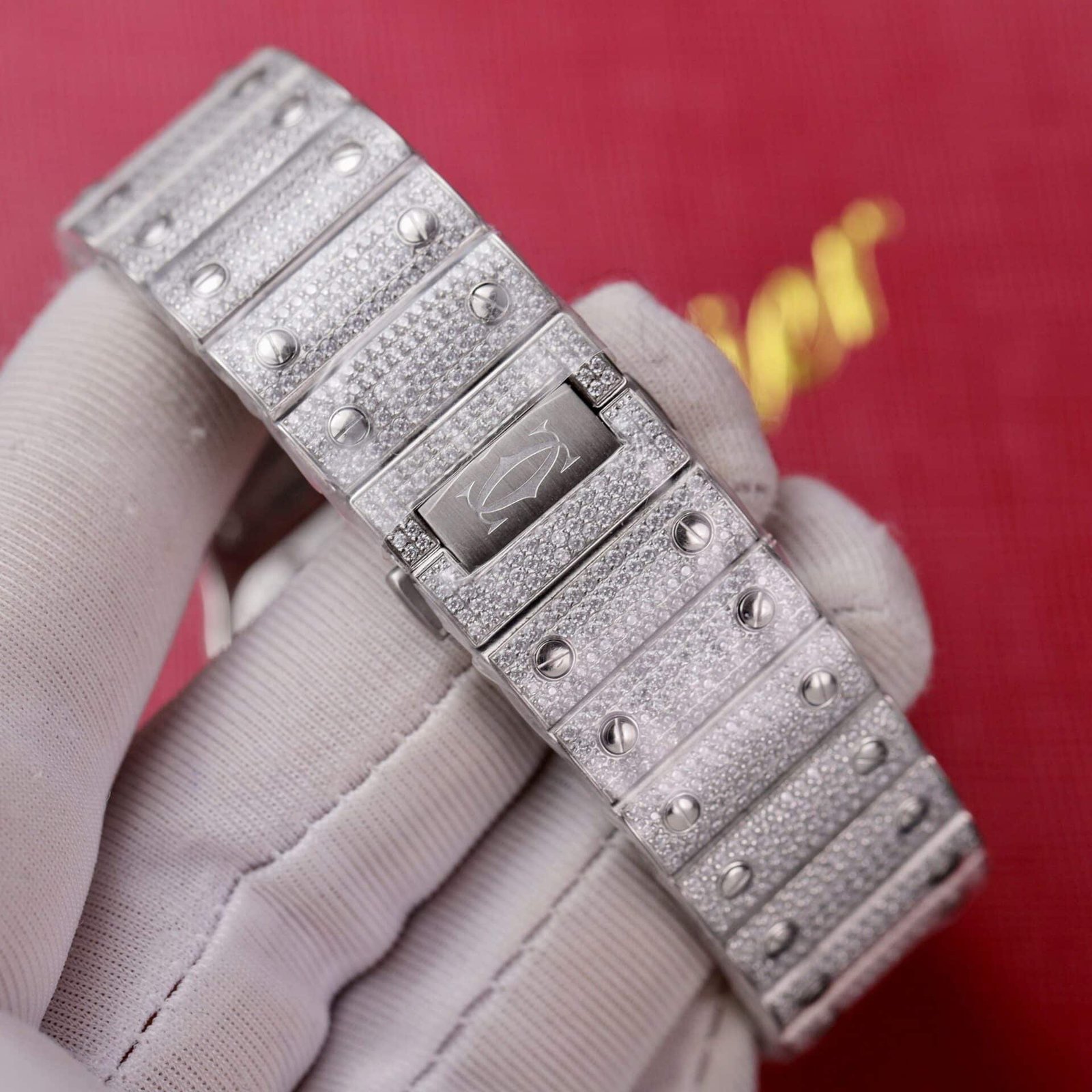 Cartier Santos Steel Large Model Iced Out Swarovski Stones Best Replica 39.8mm - 图片 10