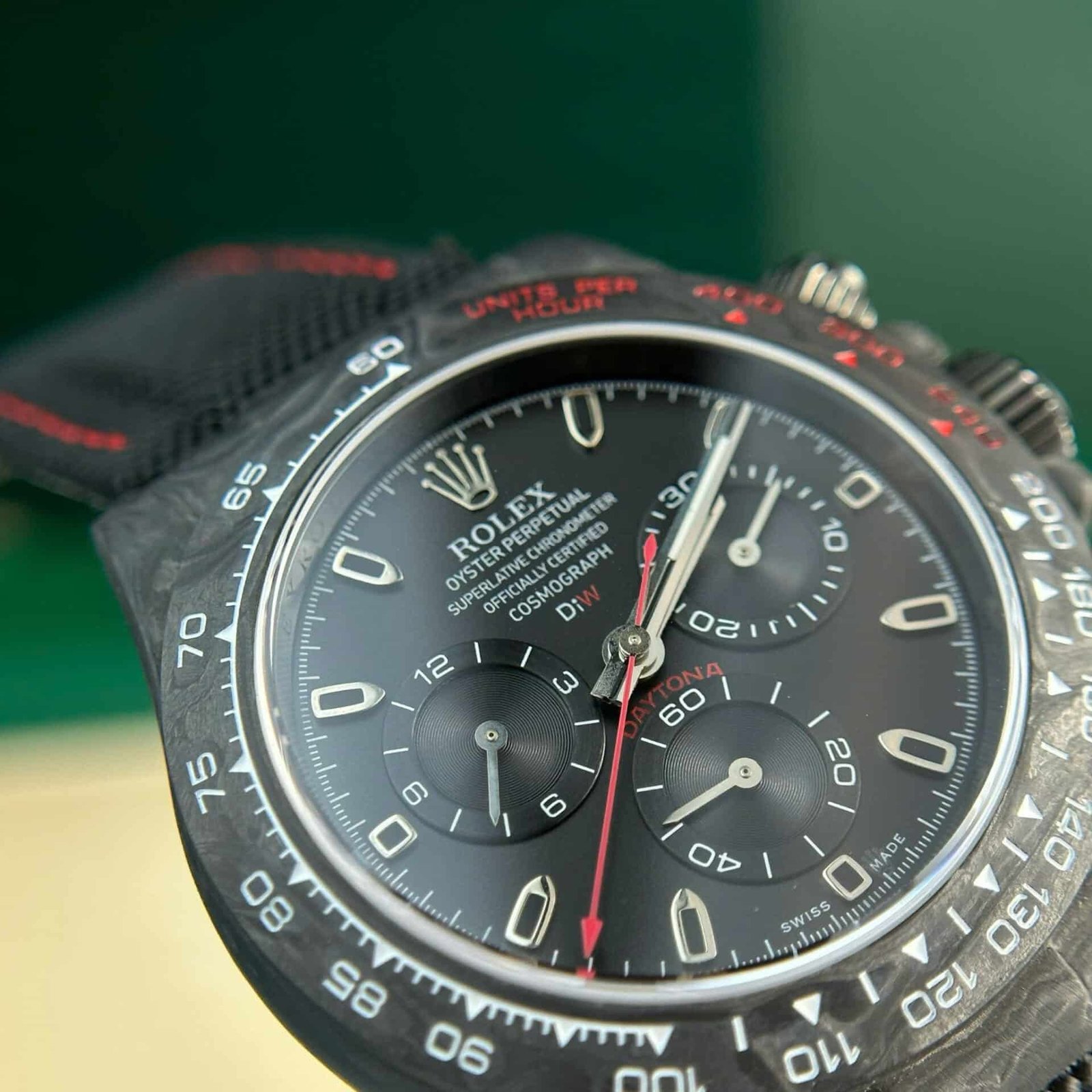 Rolex Daytona DiW Carbon Black Dial Red Stitching Strap Best Edition Noob Factory 40mm - 图片 2