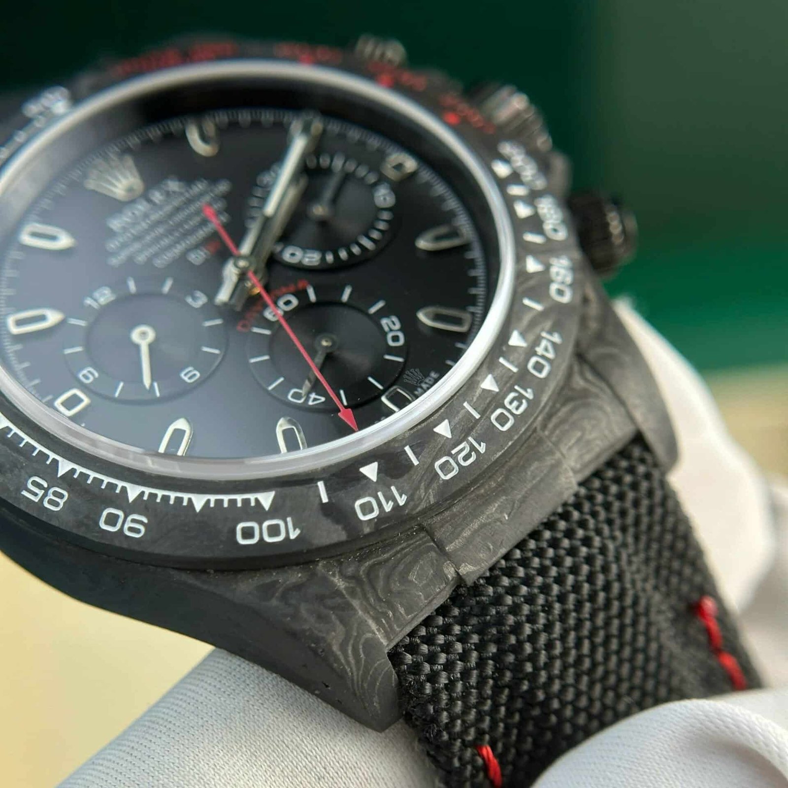 Rolex Daytona DiW Carbon Black Dial Red Stitching Strap Best Edition Noob Factory 40mm - 图片 3