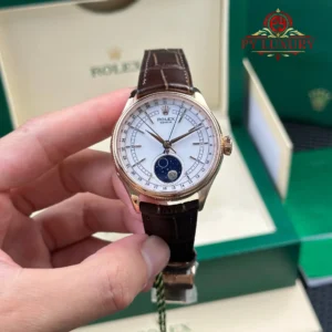 Rolex Cellini Moonphase 50535 Rose Gold Leather Best Replica 39mm