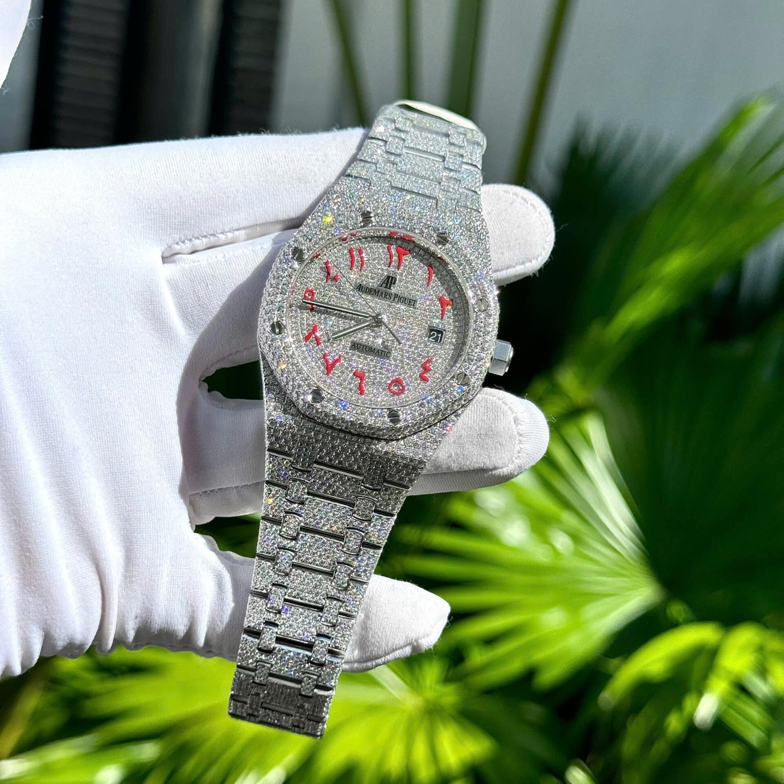 Audemars Piguet Royal Oak Red Arabic Numerals Iced Out Moissanite Super Clone 41mm - 图片 4