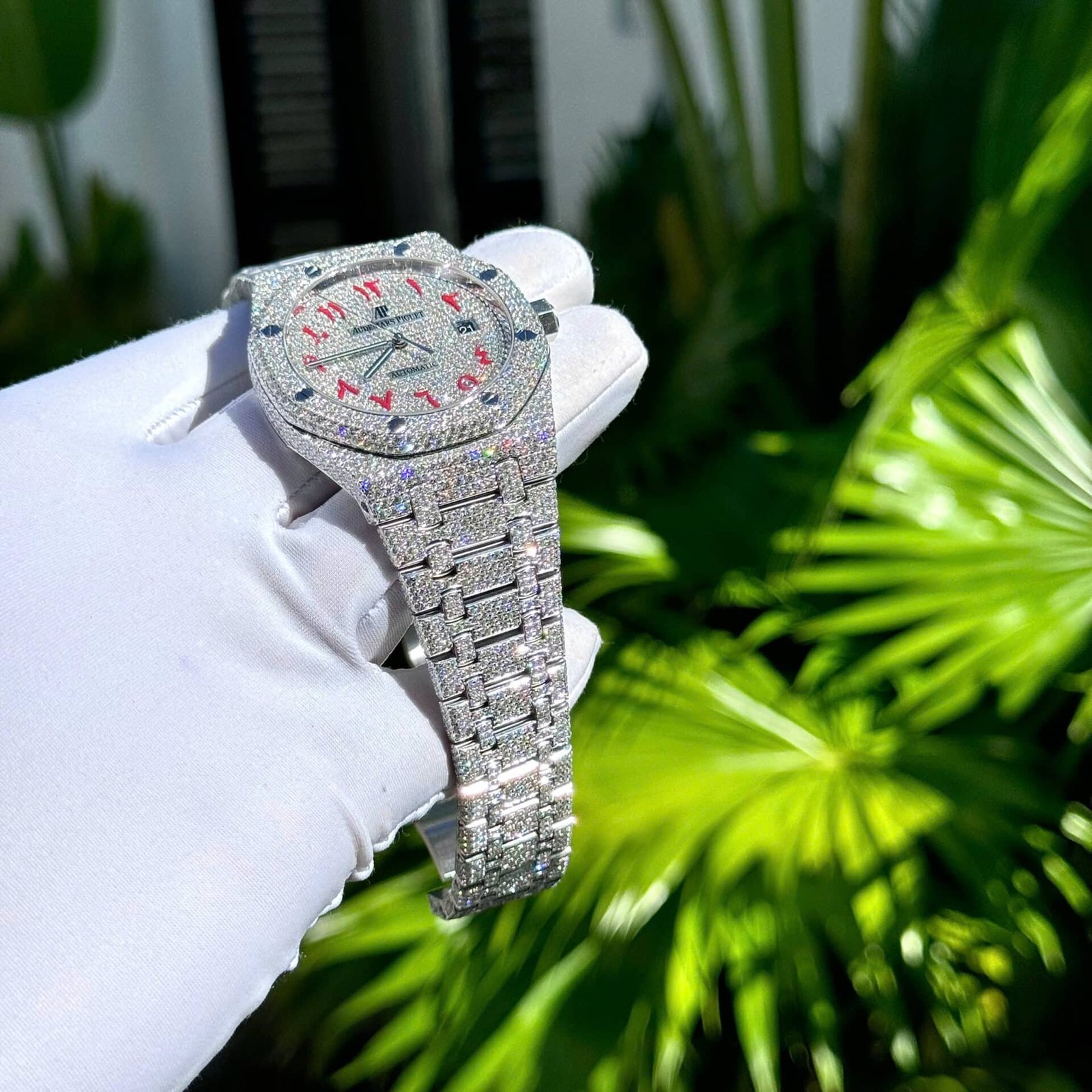 Audemars Piguet Royal Oak Red Arabic Numerals Iced Out Moissanite Super Clone 41mm - 图片 5