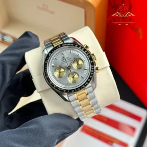 Omega Speedmaster Moonwatch Chronograph Two Tone Yellow Gold Silver Dial Swiss Replica 42mm