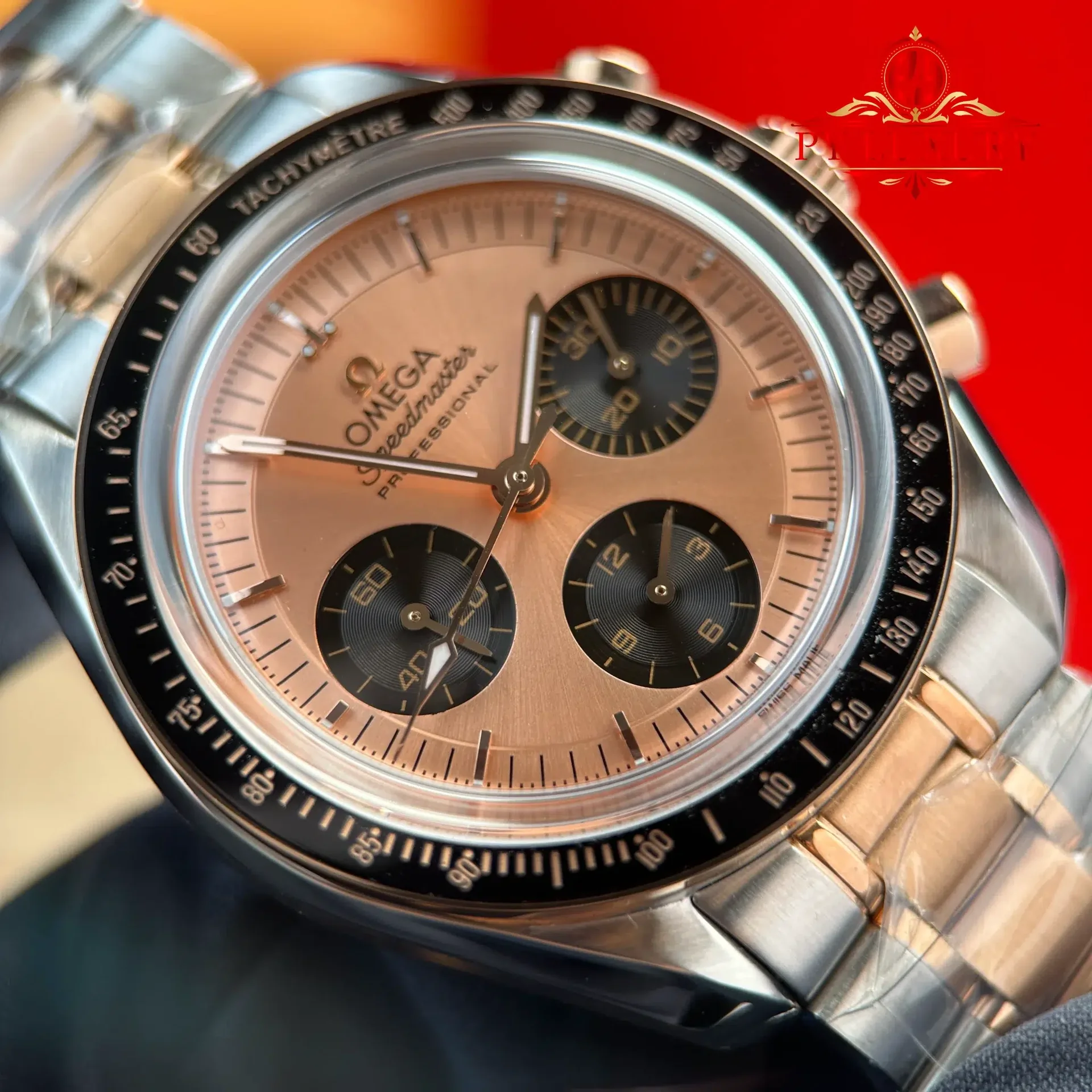 Omega Speedmaster Moonwatch Chronograph Two Tone Rose Gold Pink Dial Swiss Replica 42mm - 图片 5