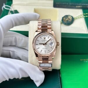 Rolex Day-Date 128235-0087 Silver, Diamond-set Dial Rose Gold 158g Best Quality Replica QF 36mm