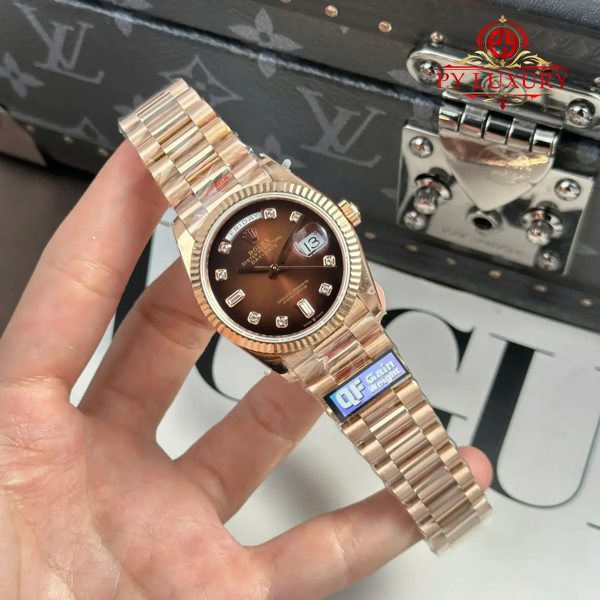 Rolex Day-Date 128235-0037 Brown Ombré Diamond-set Dial Rose Gold 158g Best Quality Replica QF 36mm - 图片 2