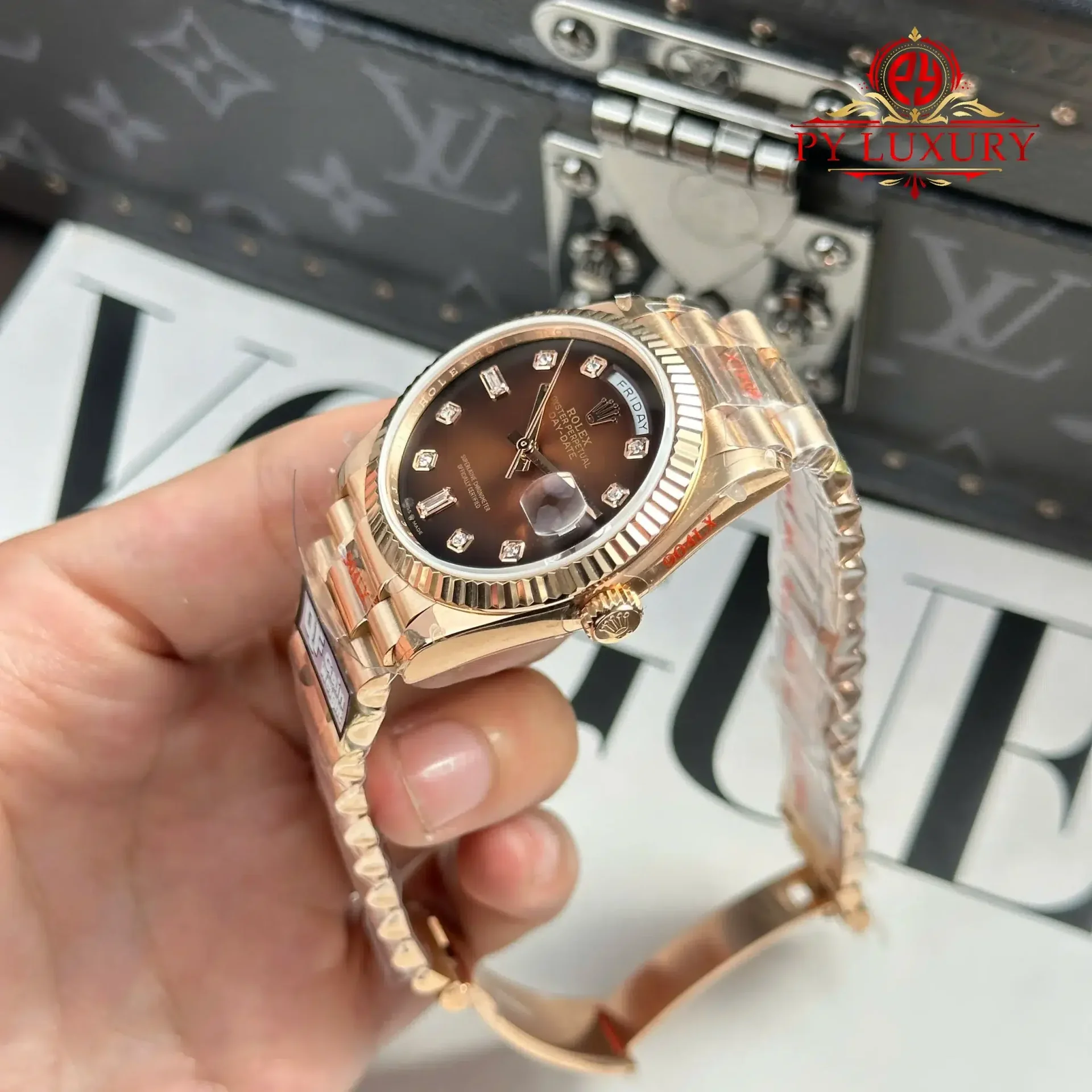 Rolex Day-Date 128235-0037 Brown Ombré Diamond-set Dial Rose Gold 158g Best Quality Replica QF 36mm - 图片 3