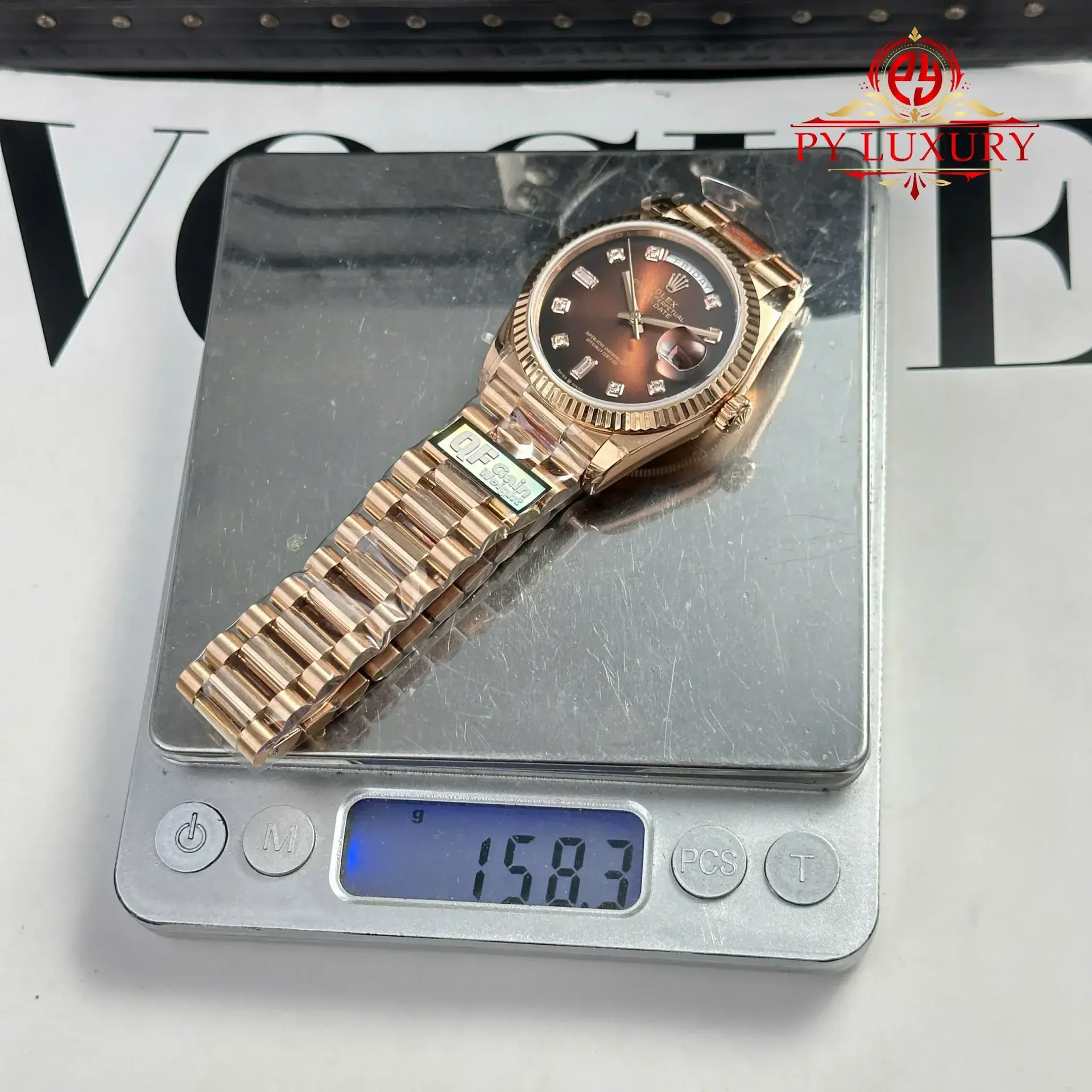 Rolex Day-Date 128235-0037 Brown Ombré Diamond-set Dial Rose Gold 158g Best Quality Replica QF 36mm - 图片 4
